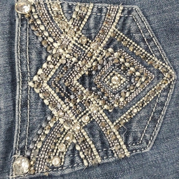 Grace in LA jeans women's size 3 blue silver embroidered pockets jewels capri - Picture 10 of 16